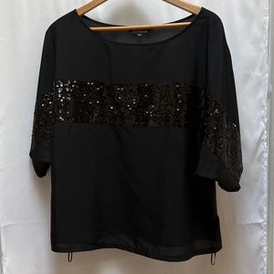 Express Black Shiny and Sequin Short Sleeve Top (L)